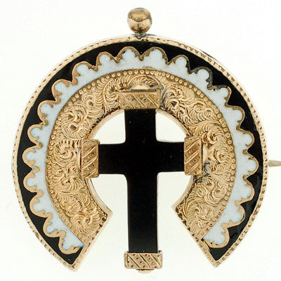 Victorian 15kt Onyx Cross & Enamel Earring & Pin Set