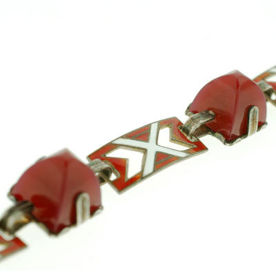 Art Deco Sterling Enamel & Carnelian Bracelet