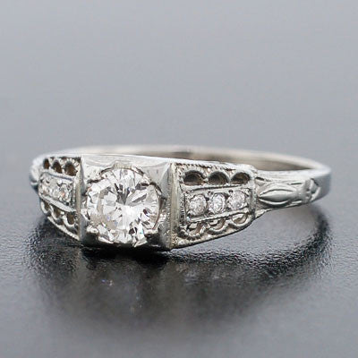 Art Deco 18kt White Gold Diamond Engage Ring .40ct