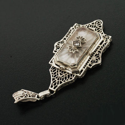 Late Art Deco 14kt Rock Quartz & Cameo Flip Pendant