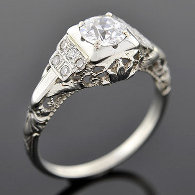 Art Deco 18kt Gold Diamond Engagement Ring .67ct