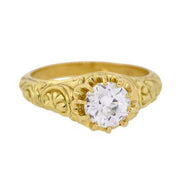 Victorian Style 18kt Repousse Diamond Ring .98ct