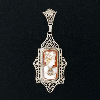 Late Art Deco 14kt Rock Quartz & Cameo Flip Pendant