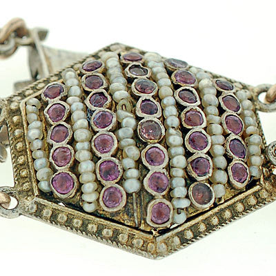 Arts & Crafts Hungarian Sterling Pink Sapphire & Pearl Bracelet