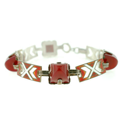 Art Deco Sterling Enamel & Carnelian Bracelet