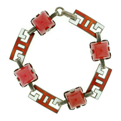 Art Deco Sterling Carnelian & Enamel Bracelet