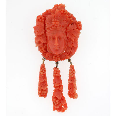 Victorian Carved Coral Pin & Pendant & Earrings Set