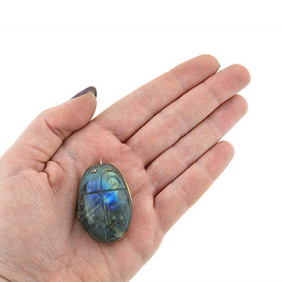 Art Nouveau 10kt Carved Labradorite Scarab Pin/Pendant