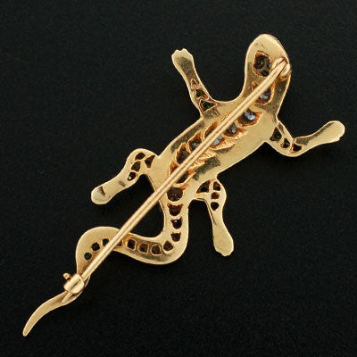 Edwardian 14kt Diamond & Demantoid Garnet Lizard Pin