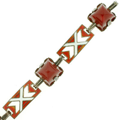 Art Deco Sterling Enamel & Carnelian Bracelet