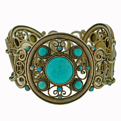 Arts & Crafts Sterling & Persian Turquoise Bracelet