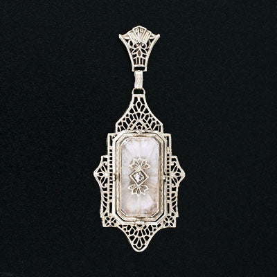 Late Art Deco 14kt Rock Quartz & Cameo Flip Pendant