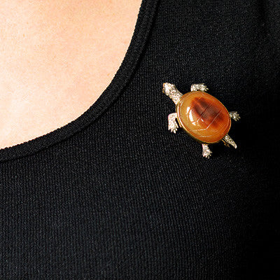 Edwardian 14kt & Platinum Tortoise Shell Turtle Pin