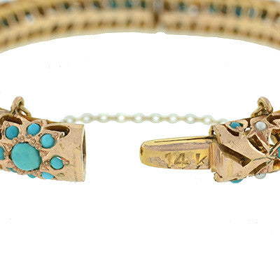 zz Vintage 14kt Indian Turquoise & Pearl Bangle Bracelet