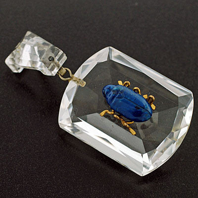 Art Deco Large Rock Quartz Crystal & Lapis Beetle Pendant