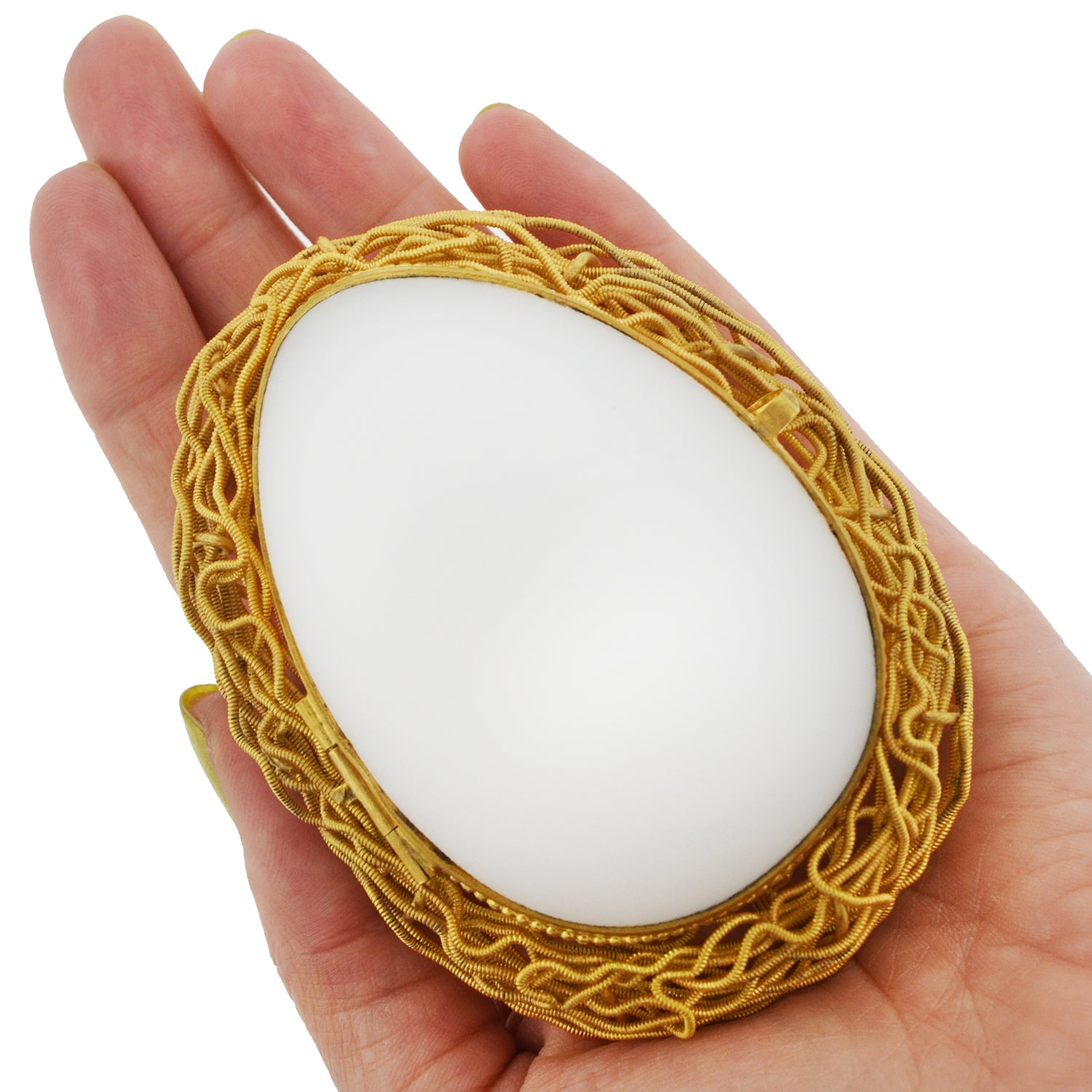 Victorian French Brass Gilt + White Satin Opaline Glass "Egg in Nest" Box