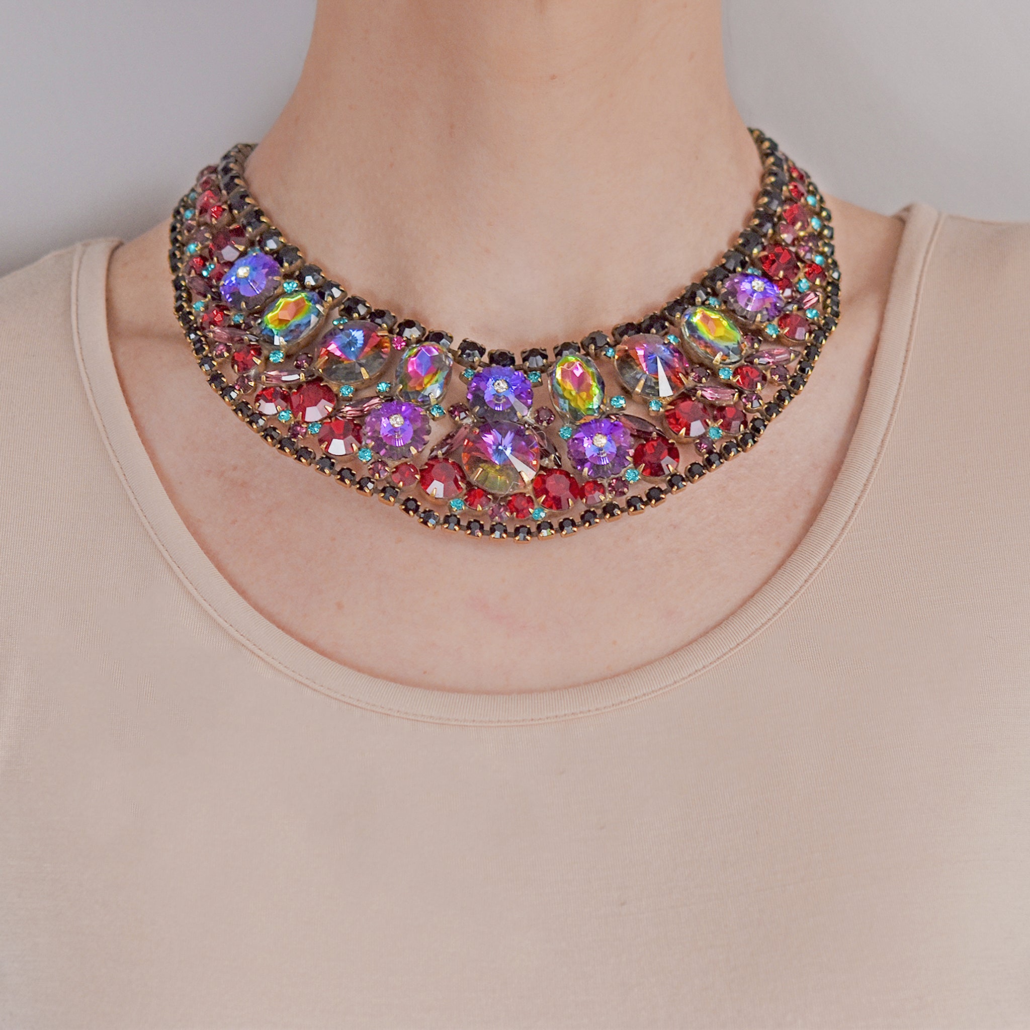 JULIANA  Vintage Large Multi-Crystal Bib Necklace