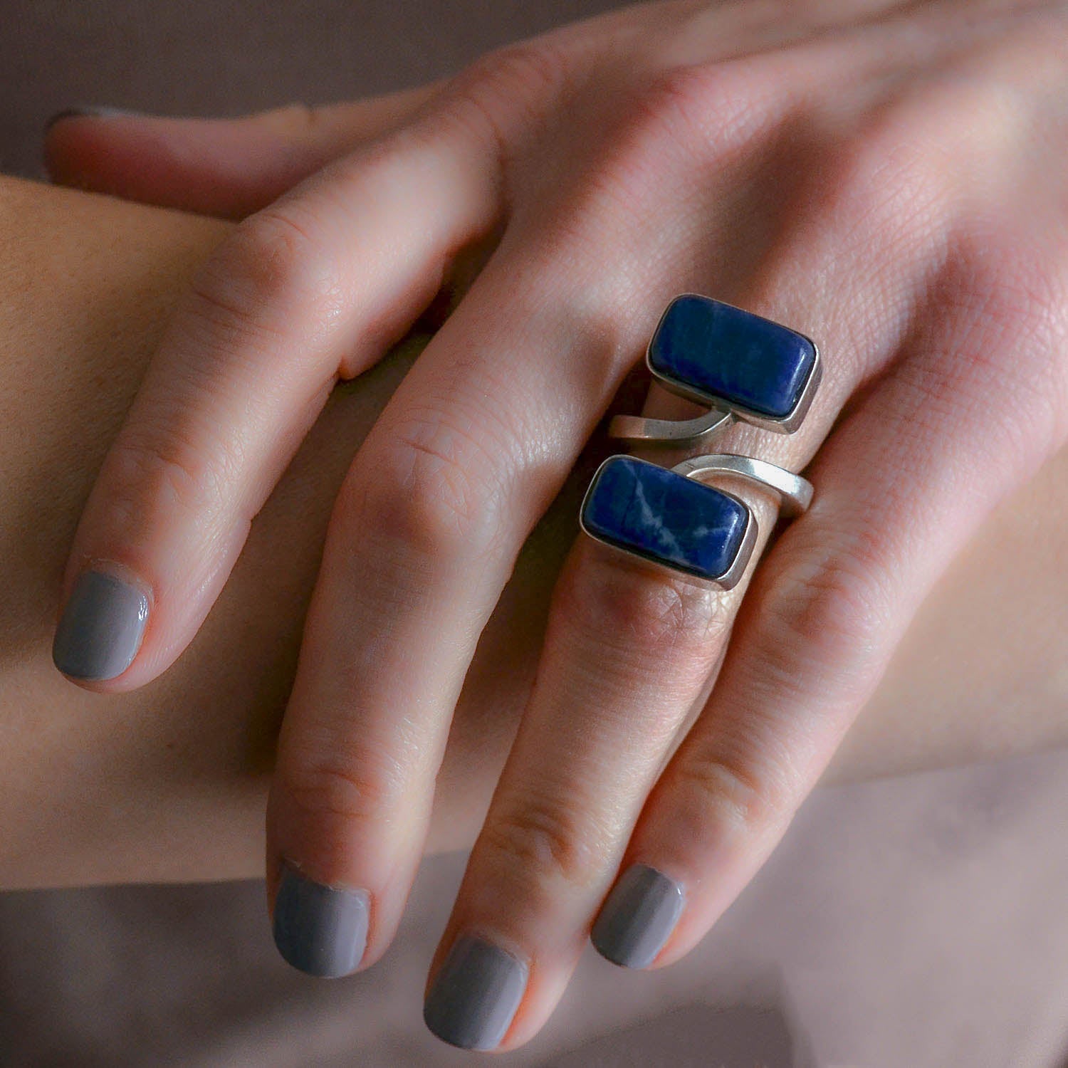 JENS HOUGAARD Vintage Sterling Lapis Lazuli Bypass Ring