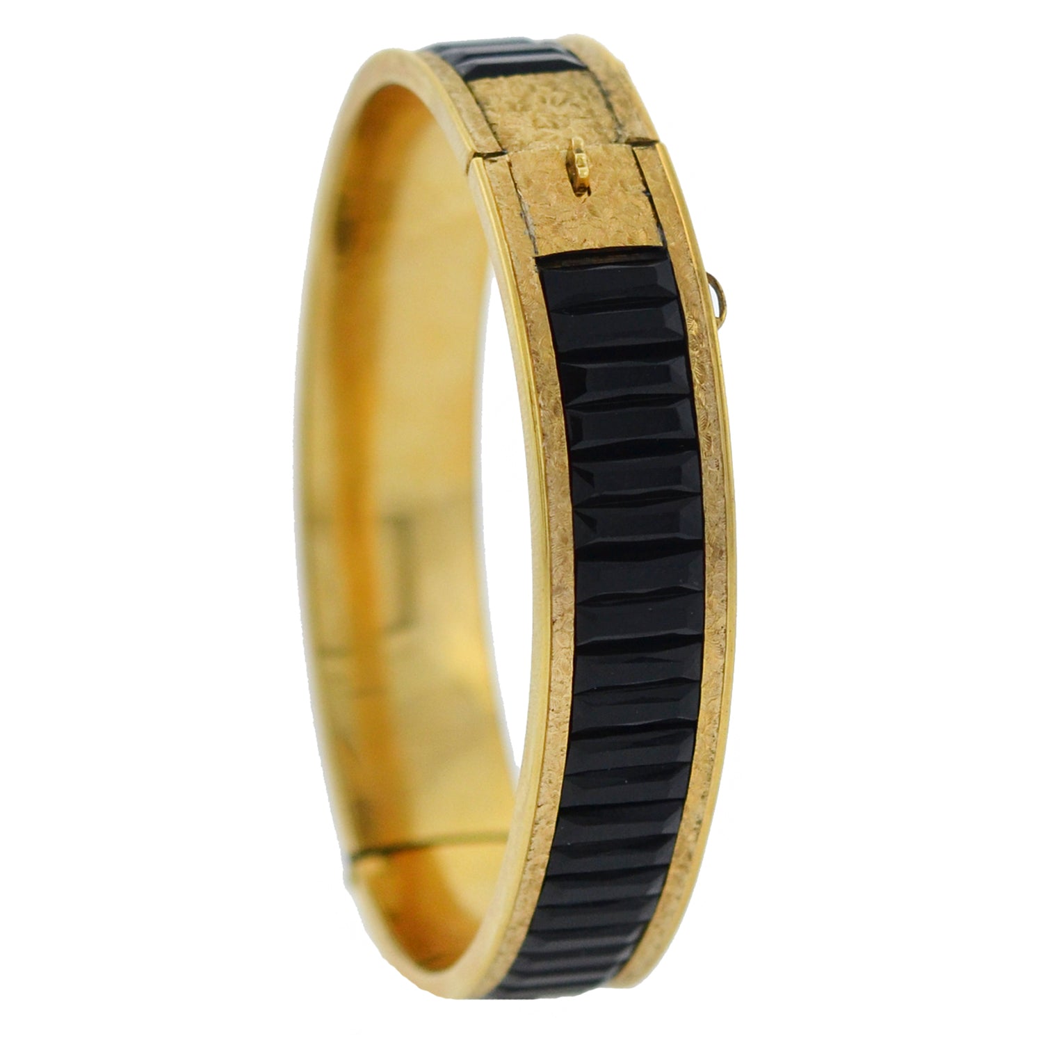 DUNN BROS. Art Deco Gold-Filled + Faux Onyx Etched Bangle Bracelet