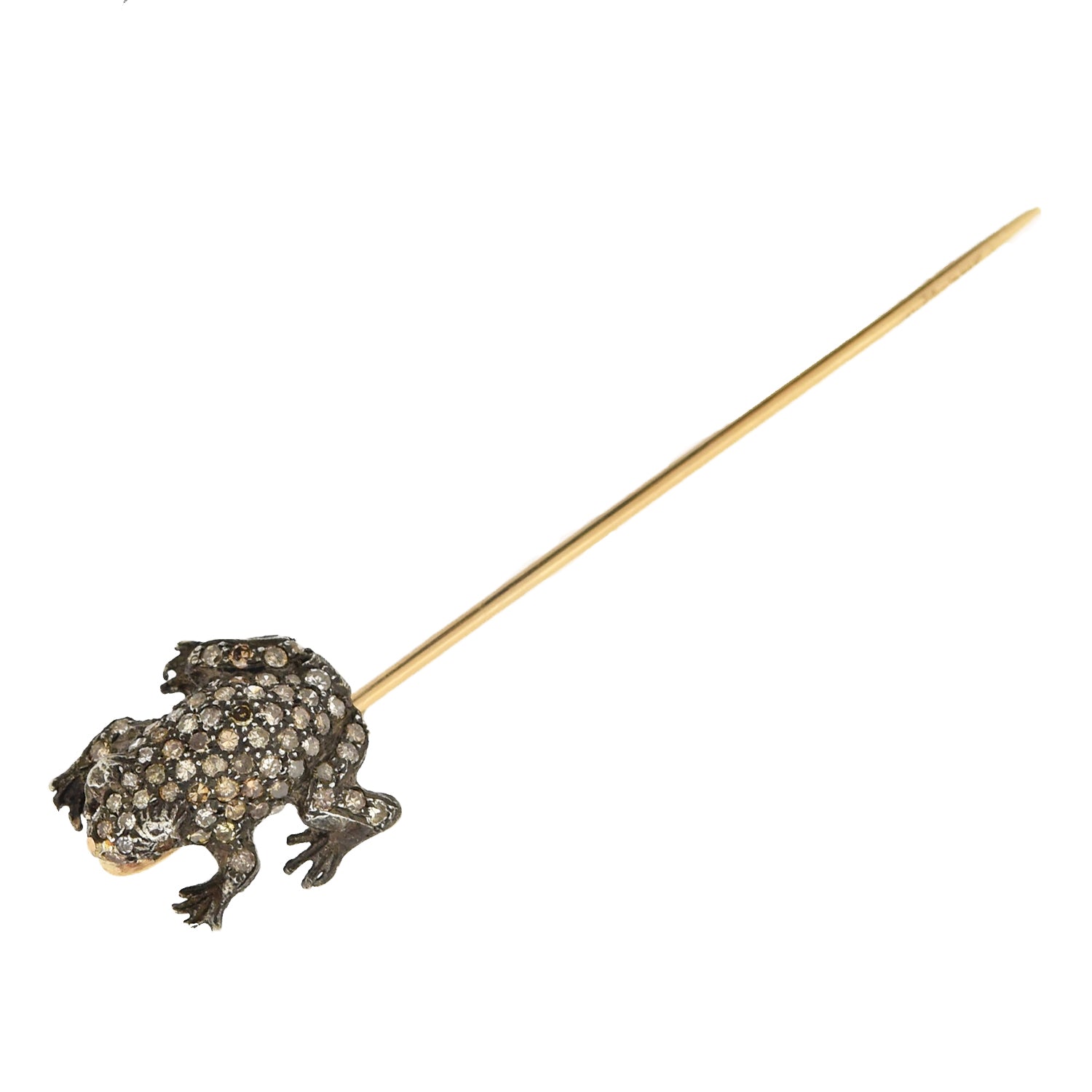 Victorian 15kt/Sterling Diamond Frog Stick Pin