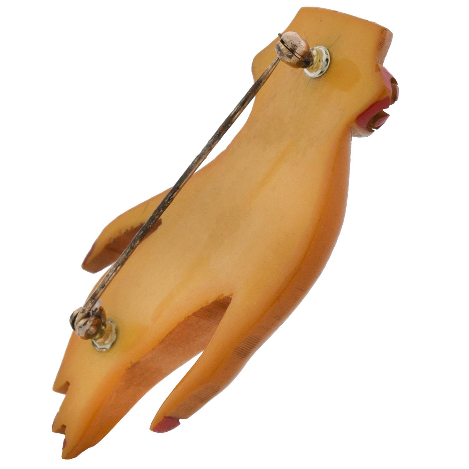 Retro Hand Carved + Painted Butterscotch Bakelite Hand Pin