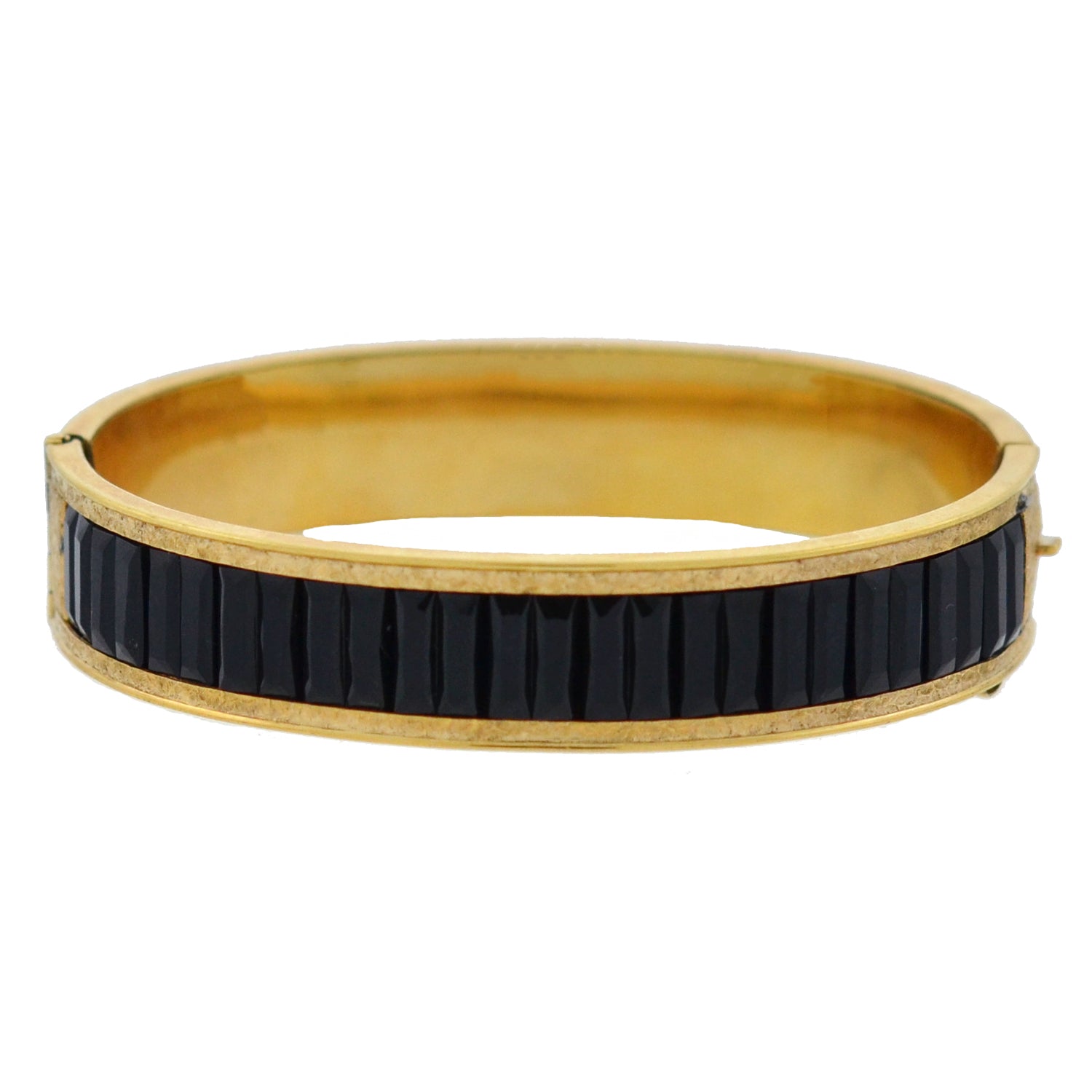 DUNN BROS. Art Deco Gold-Filled + Faux Onyx Etched Bangle Bracelet