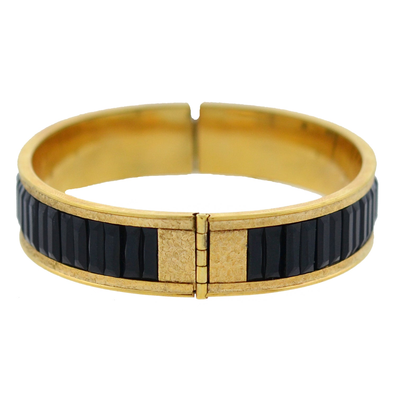 DUNN BROS. Art Deco Gold-Filled + Faux Onyx Etched Bangle Bracelet