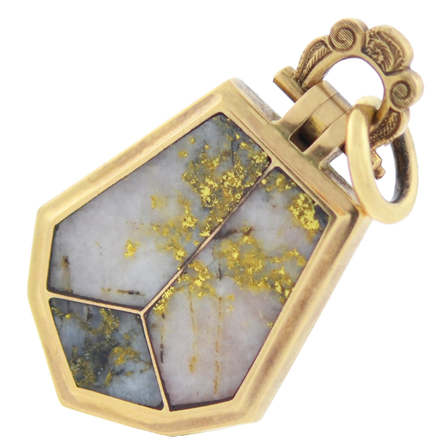 Victorian 15kt Inlaid Gold Quartz Locket